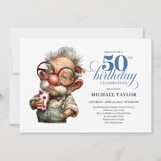 Hilarious Man Turning 50 Milestone Party Invite Einladung (Vorderseite)