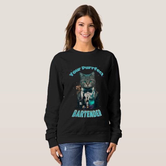 Hilarious Purrfect Cat Bartender in a Tuxedo Serve Sweatshirt (Vorne ganz)