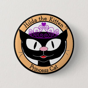 Hilda the Kitten™ Princess Cat (Black Cartoon Ca Button