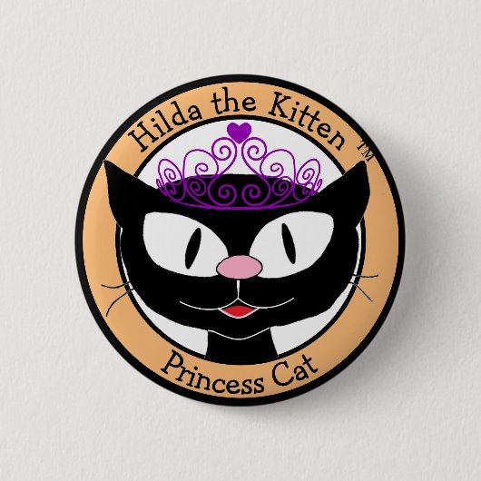 Hilda the Kitten™ Princess Cat (Black Cartoon Cat) Button (Vorderseite)