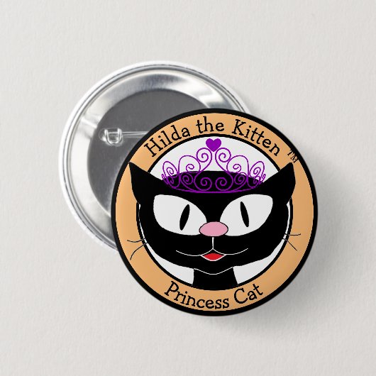 Hilda the Kitten™ Princess Cat (Black Cartoon Cat) Button (Vorne & Hinten)