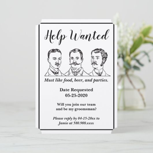 Hilfe für die Anforderung von Trauzeugen Gewollt W Einladung (Stehend Vorderseite)