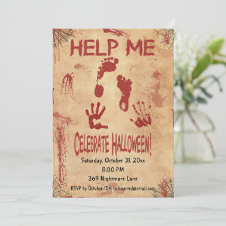 HILFE MIR Bluttatze & Handabdruck Halloween  Einladung