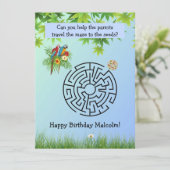 Hilfe Papageien reisen Labyrinth auf Geburtstagska (Stehend Vorderseite)