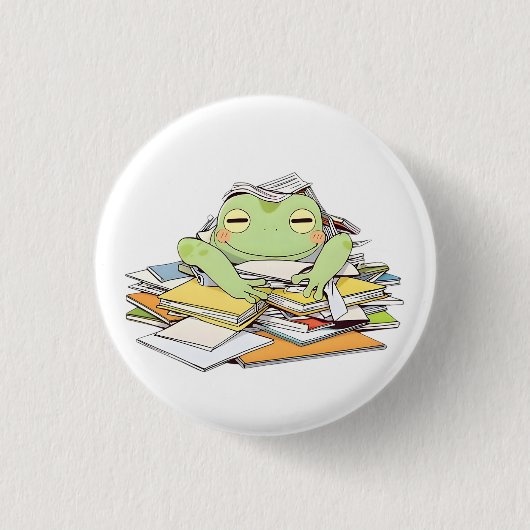 Hilfe senden Frösche in Papierkram begraben Kawaii Button (Vorderseite)