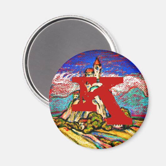 Hill Castle Fantasy Monogram Magnet (Vorderseite/Rückseite)