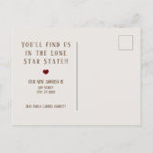 Hill Country Brown Linen und Herz Texas Moving Ankündigungspostkarte (Rückseite)