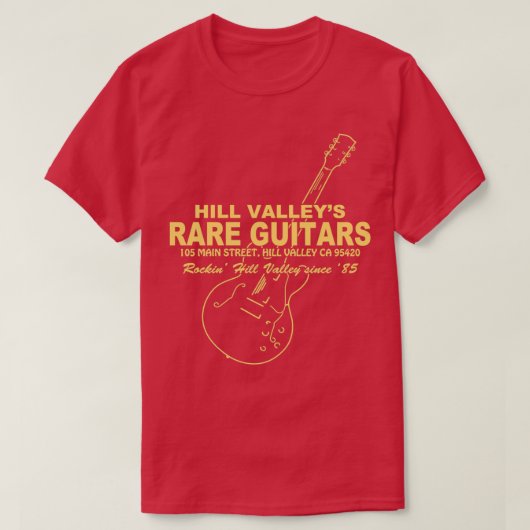 Hill Valley Rare Guitars Rockin Since 85 Gibby T-Shirt (Design vorne)
