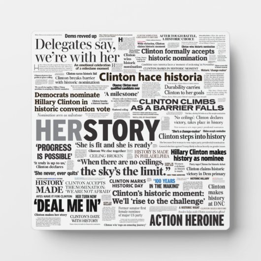 Hillary 2016 Historic Headline Collage Fotoplatte (Vorderseite)