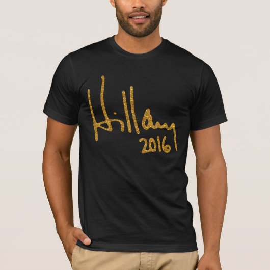 Hillary Clinton Autograph Imitats Gold Glitzer T-Shirt (Vorderseite)