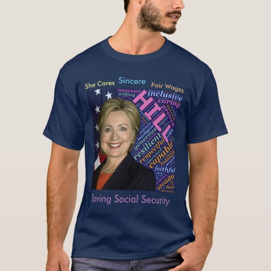 Hillary Clinton, Flag & Gekümmert Words Basic T -  T-Shirt (Vorderseite)