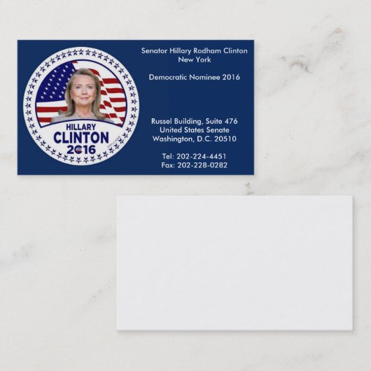 Hillary Clinton-Visitenkarten Visitenkarte (Vorne/Hinten)