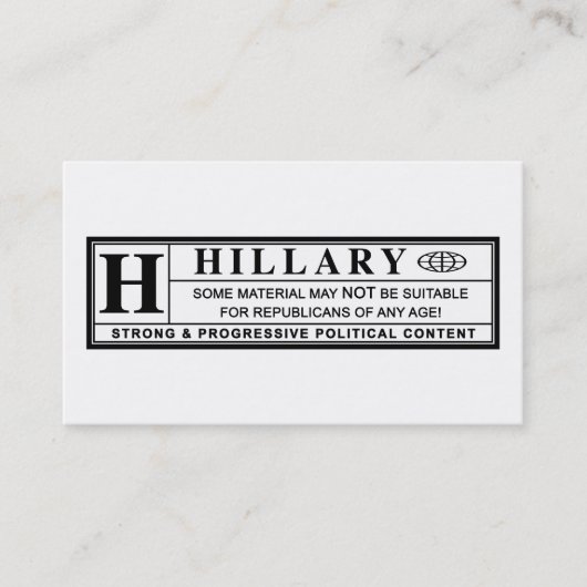 Hillary-Clinton-Warnhinweislabel Visitenkarte (Vorderseite)