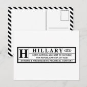 Hillary Clinton Warnschild Postkarte (Vorne/Hinten)