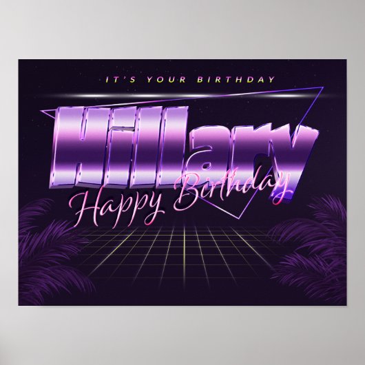 Hillary Name Vorname lila retro Poster Geburtstag (Vorne)