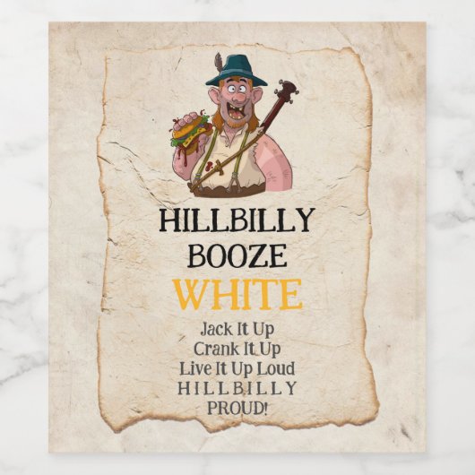 HillBilly Grill Weißwein/Booze Label! Weinetikett (Einzelnes Label)