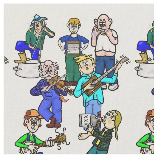 Hillbilly Jug Band Musicians Fabric Stoff (Nahaufnahme)