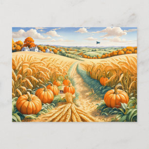 Hillige Landschaft mit Weizenfeld und Pumpkins Postkarte
