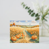 Hillige Landschaft mit Weizenfeld und Pumpkins Postkarte (Stehend Vorderseite)