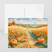 Hillige Landschaft mit Weizenfeld und Pumpkins Postkarte (Vorne/Hinten)
