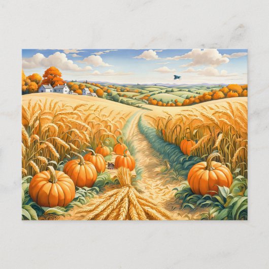 Hillige Landschaft mit Weizenfeld und Pumpkins Postkarte (Vorderseite)