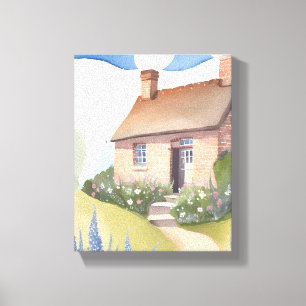Hillside Cottage Aquarell-Ziegel-Hausmalerei Leinwanddruck