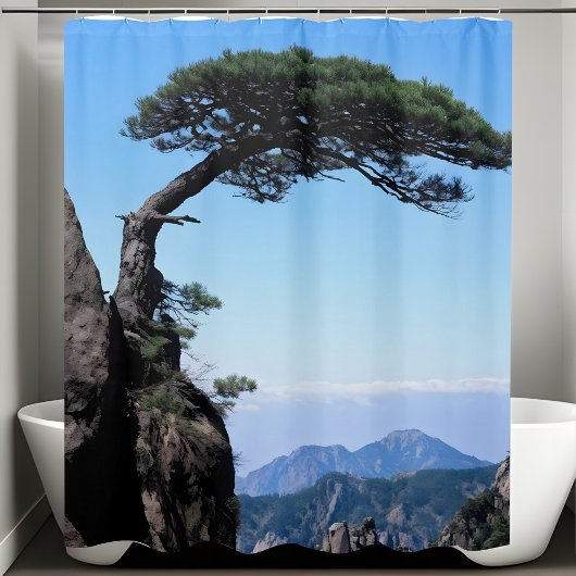 Hillside Ferne Pine Tree Landschaft am Berg Duschvorhang