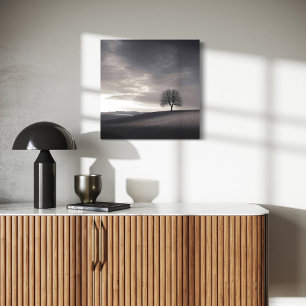 Hillside Landschaft Leinwand, einsamer Baum Leinwanddruck