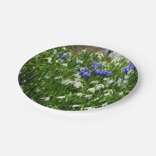 Hillside of Early Spring Flowers Landschaft Pappteller (Schrägansicht)