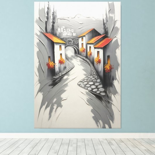 Hillside Village Pathway Leinwanddruck (Insitu (Holzboden))