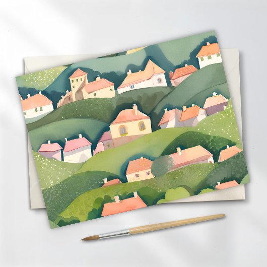 Hillside Zuhause | Nature Watercolor Airy Painting Postkarte