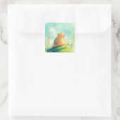 Hilltop Bliss mit Capybara und Blume Quadratischer Aufkleber (Tasche)