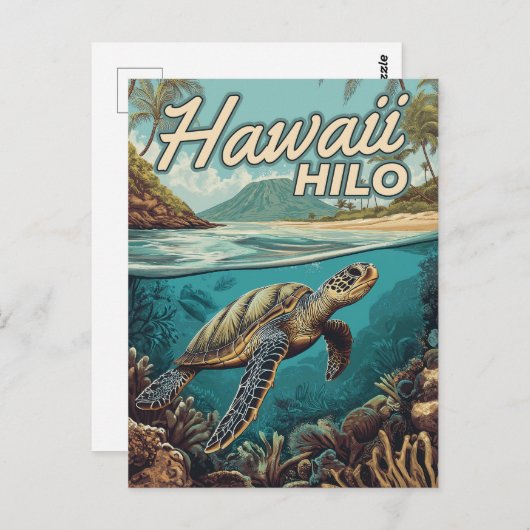 Hilo Hawaii Big Island Retro Tropische Küste Postkarte (Vorne/Hinten)