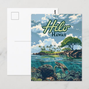 Hilo Hawaii Big Island Schildkrötenstrand Vintage Postkarte