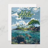 Hilo Hawaii Big Island Turtle Beach Vintage Karte (Vorne/Hinten)