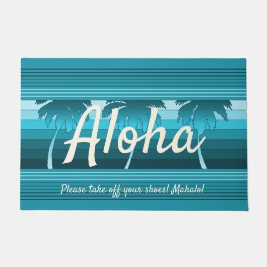 Hilo Hawaiian Palms Striped Aloha Aquamarin Fußmatte (Vorderseite)