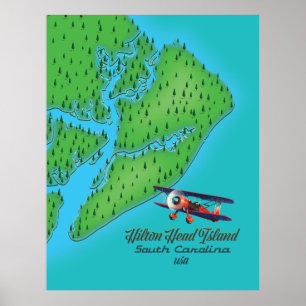 Hilton Head Insel South Carolina Karte Poster