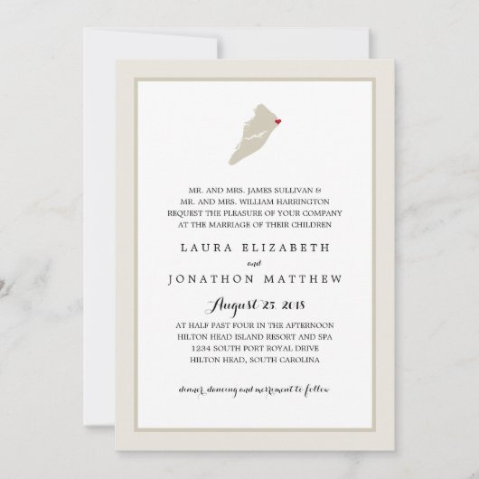 Hilton Head Island Karte mit Herz | Hochzeit (Vorderseite)