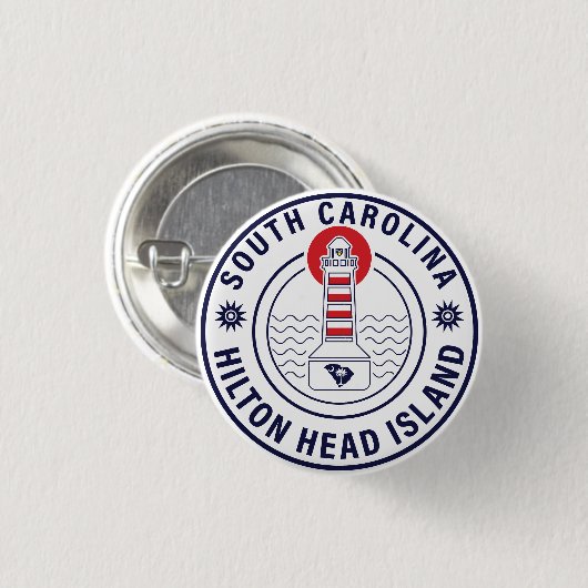 Hilton Head Island Lighthouse Retro Sunset Button (Vorne & Hinten)