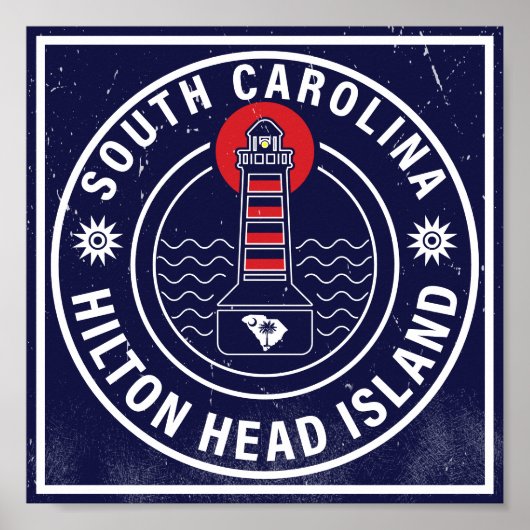 Hilton Head Island Lighthouse Retro Sunset Poster (Vorne)