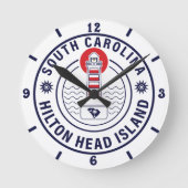 Hilton Head Island Lighthouse Retro Sunset Runde Wanduhr (Vorderseite)