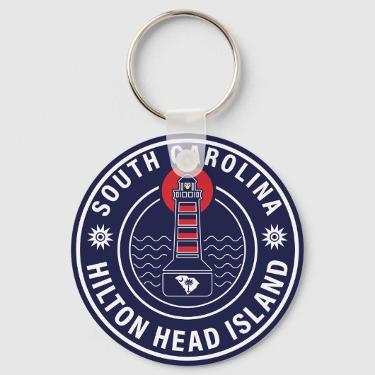Hilton Head Island Lighthouse Retro Sunset Schlüsselanhänger (Vorderseite)