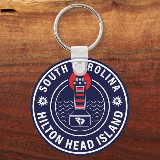 Hilton Head Island Lighthouse Retro Sunset Schlüsselanhänger (Rückseite)