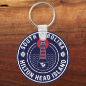 Hilton Head Island Lighthouse Retro Sunset Schlüsselanhänger (Vorderseite)