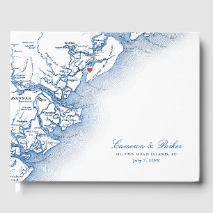 Hilton Head Island Map Elegant Navy Blue Wedding Gästebuch