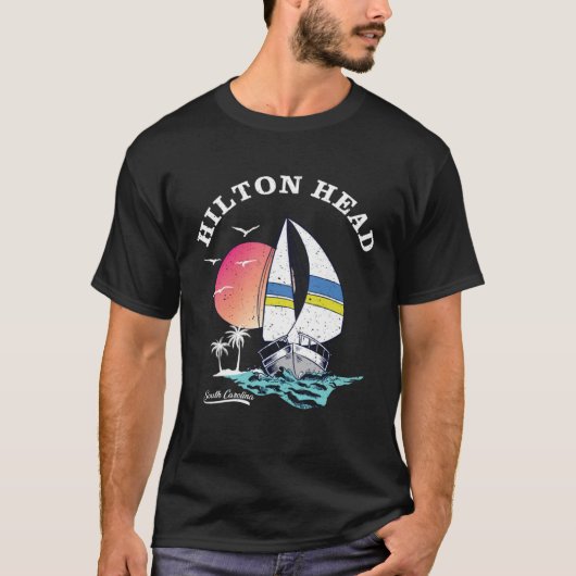 Hilton Head Island Sailboat Ocean Palm Trees Sunse T-Shirt (Vorderseite)