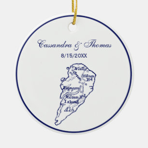 Hilton Head Island SC Vintag Map Navy Blue Keramik Ornament