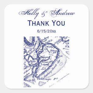 Hilton Head Island SC Vintag Map Navy Blue Quadratischer Aufkleber