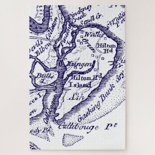 Hilton Head Island SC Vintage Karte #2 Navy Blau Puzzle
