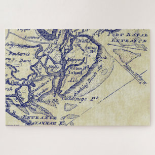 Hilton Head Island SC Vintage Karte Navy Blau TS Puzzle